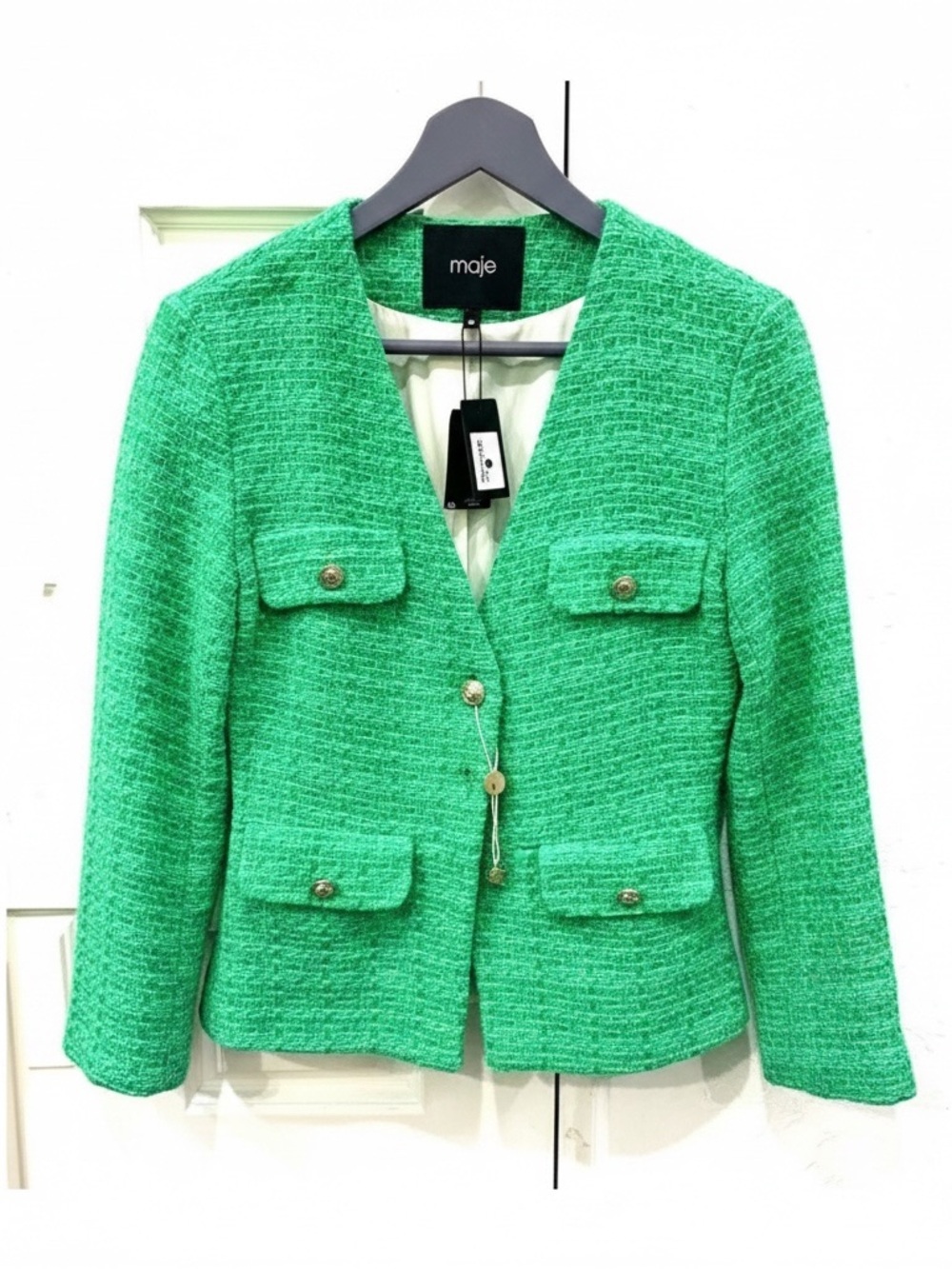 Maje retired style green boucle fully lined blazer size 36 NWT